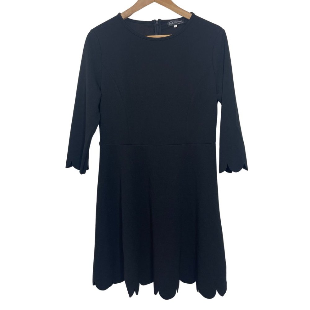 SUNNOW | Black Scalloped Edge 3/4 Sleeve Dress | Size L